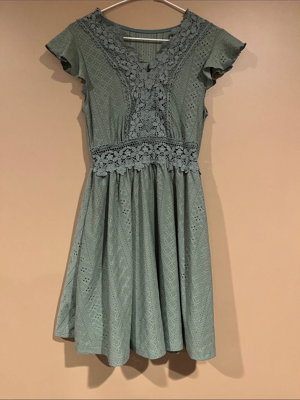 SHEIN Sage Green Eyelet Lace Fit & Flare Dress